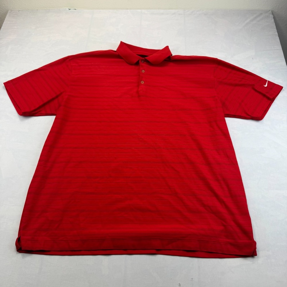 Nike Fit DRY Golf Polo Shirt Mens XXL Red Striped Short Sleeve Collared Popover